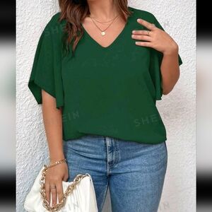 Shein butterfly sleeve top - Dark green 4xl